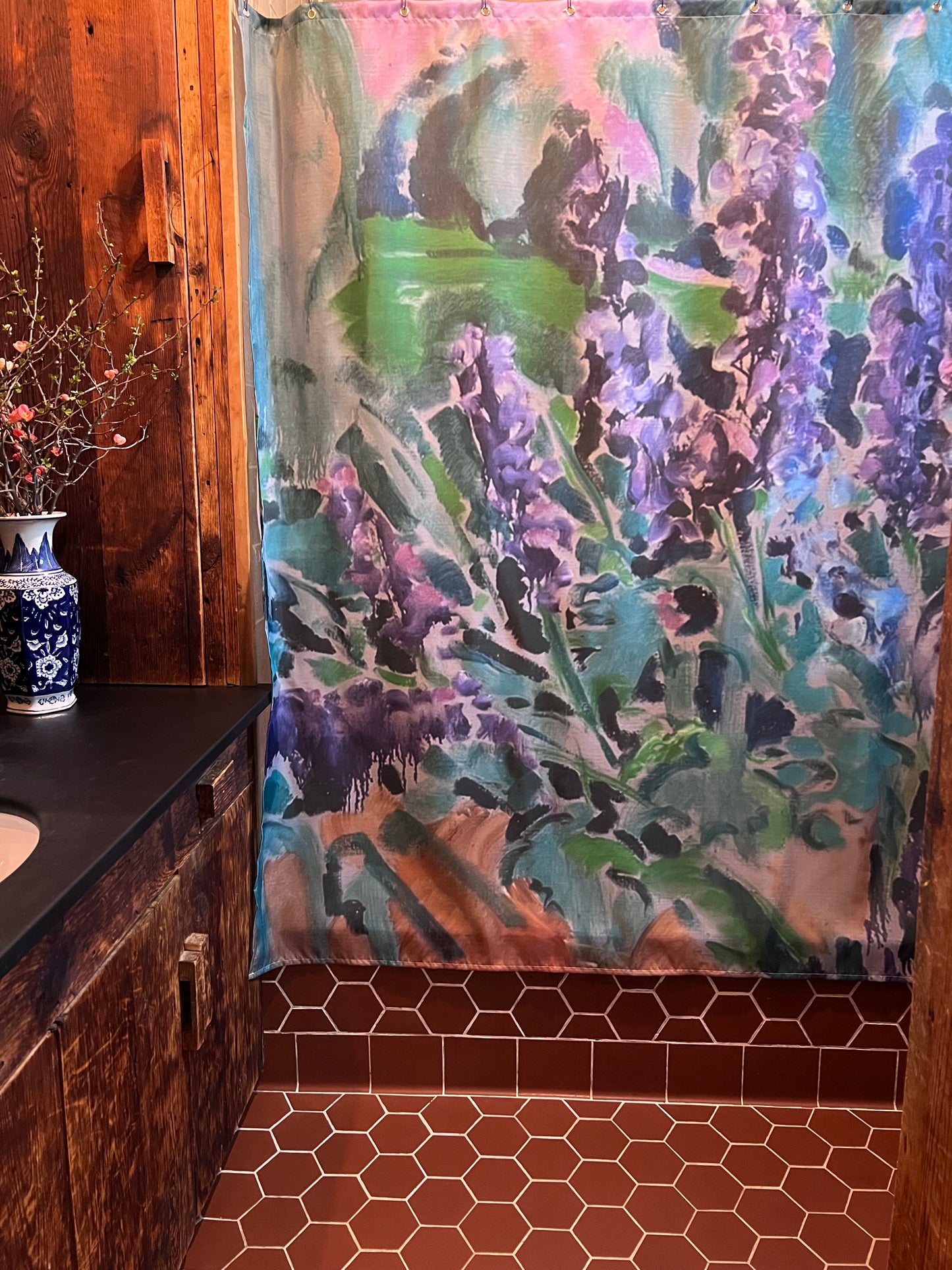 Polyvinyl Shower Curtain - Delphinium Garden