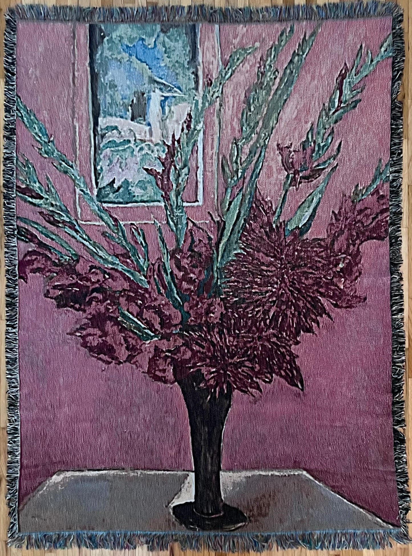 Woven Art Blanket - Red Glads Pink Wall