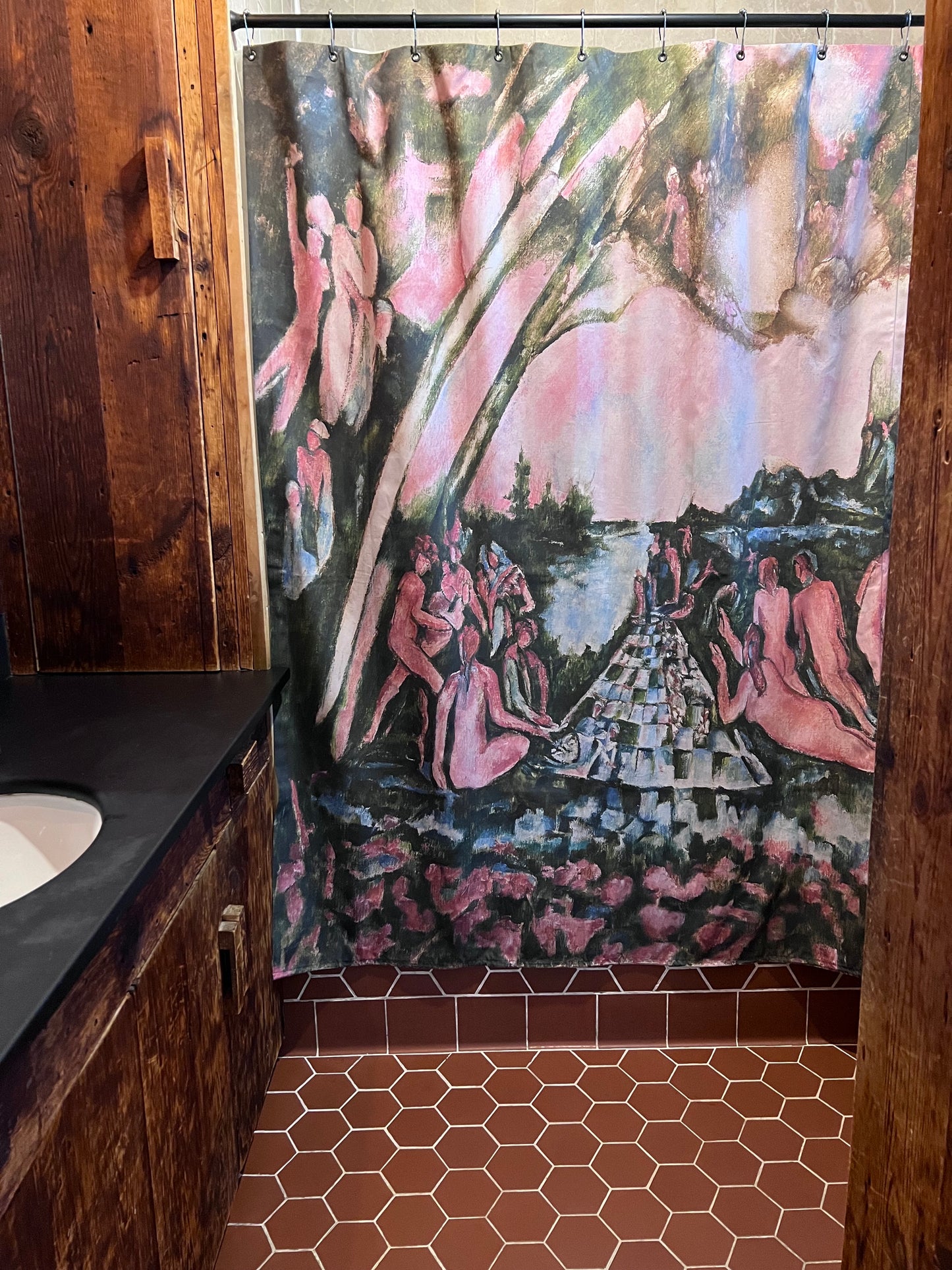 Art Shower Curtain - Bathers Playing Chess