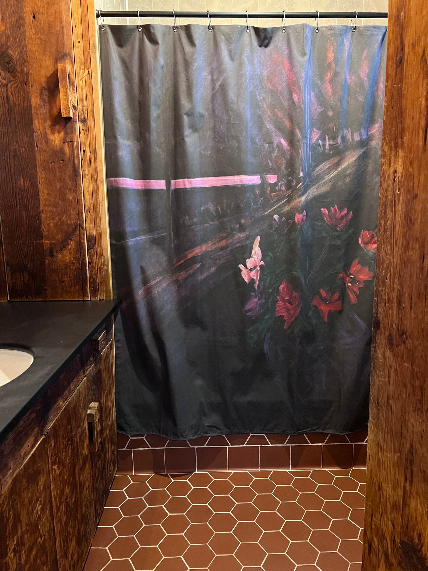 Art Shower Curtain - Anenomies in Pink Sunsent