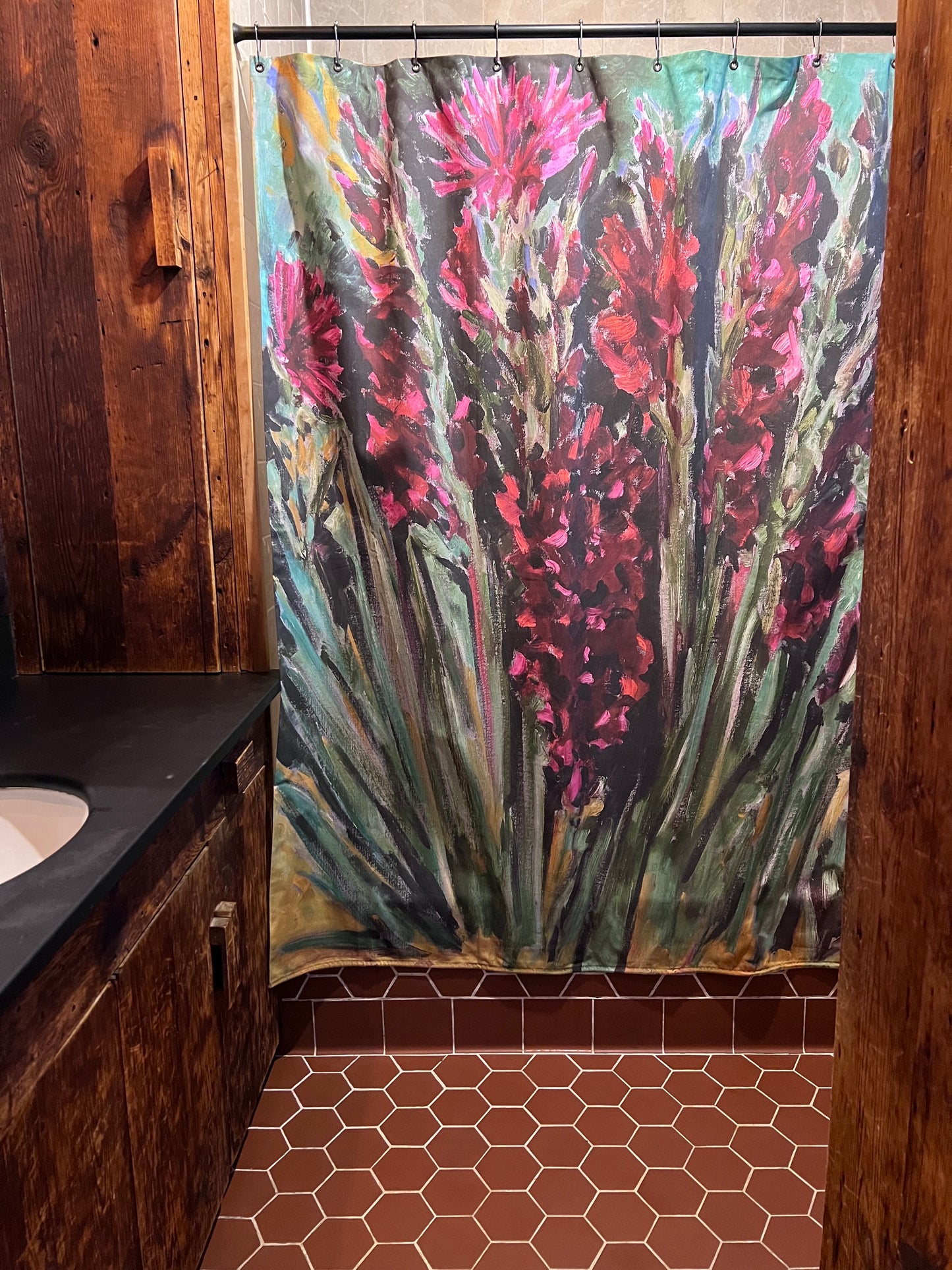 Art Shower Curtain - Dark Red Glads