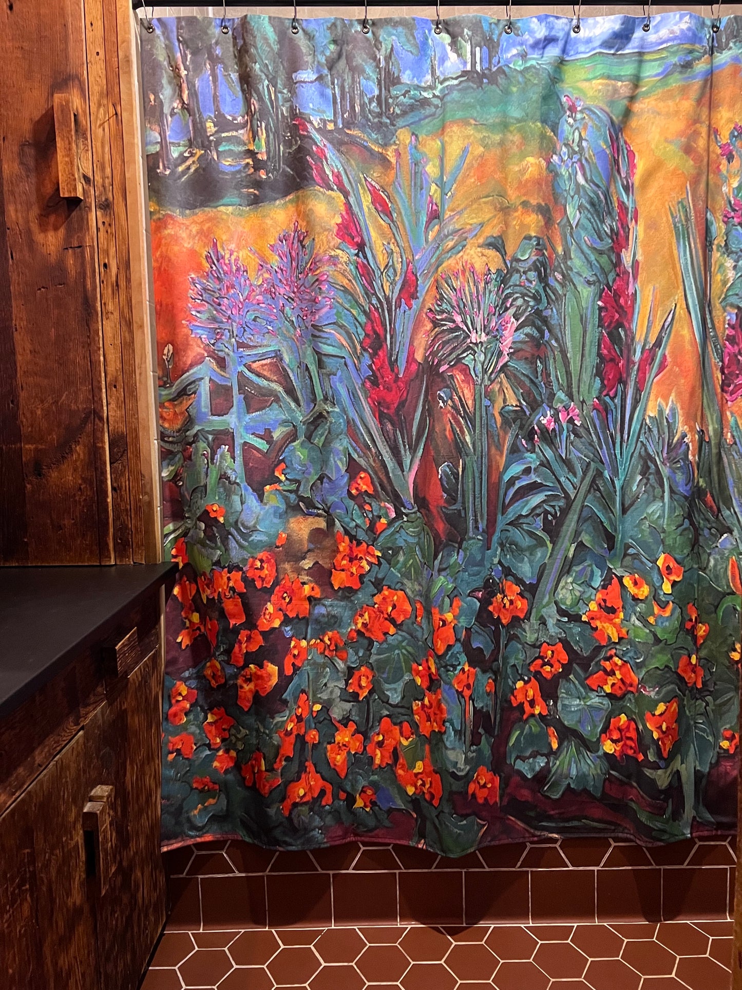 Art Shower Curtain - Nasturtiums and Glads