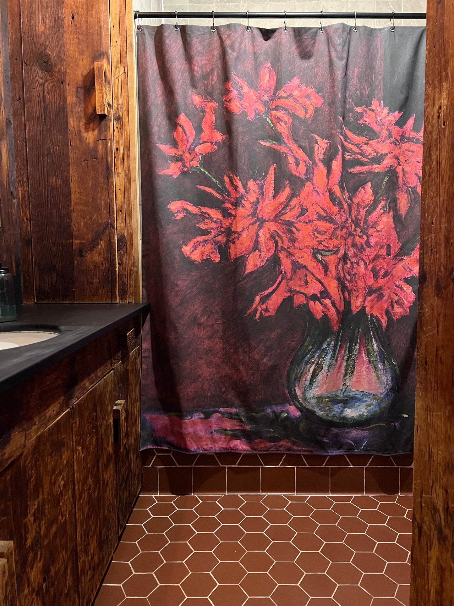 Art Shower Curtain - Dahlias at Night