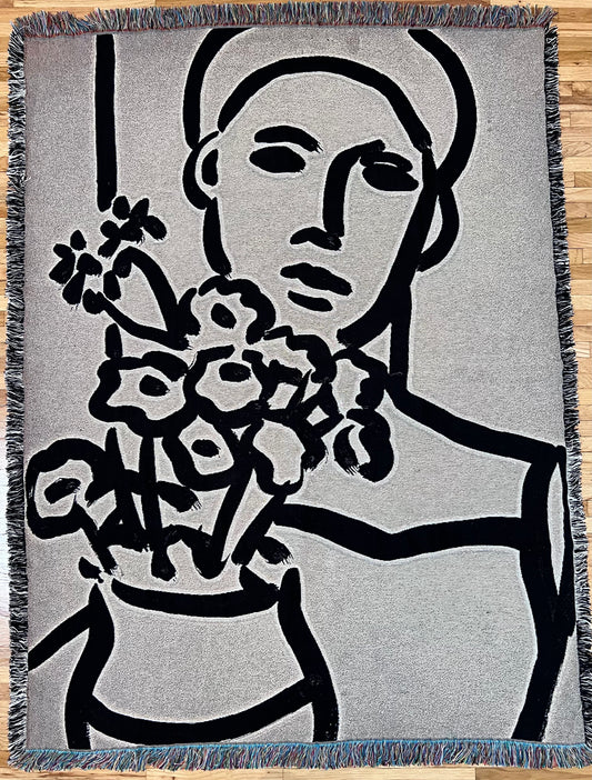 Woven Art Blanket - Man with Bouquet